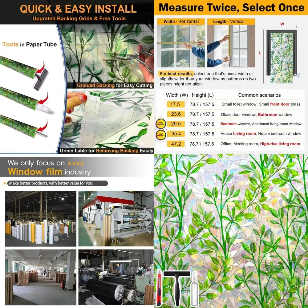 Decorative Stained Glass Static Cling Window Film for Privacy, 47.2 x 78.7 inches