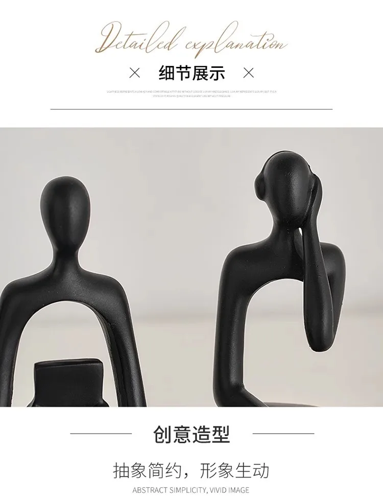 Resin Handicrafts Simulation Figure Sculptures Reader Portrait Abstract Art Sitting Figure Ornaments Home Decoration Accessories
