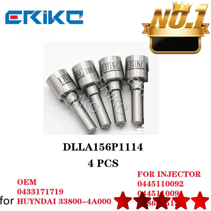 

ERIKC 4 Pcs DLLA156P1114 Fuel Nozzle DLLA 156 P 1114 OEM 0 433 171 719 For HUYNDAI 33800-4A000 0445110091 0445110092 0986435154