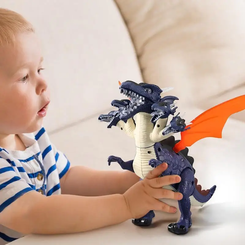 Dinosaur Moving Toy Electric Five Heads Dinosaur With Sound And Wings LED Lights Interactive Dinosaur Toy For 4-7 Years Old