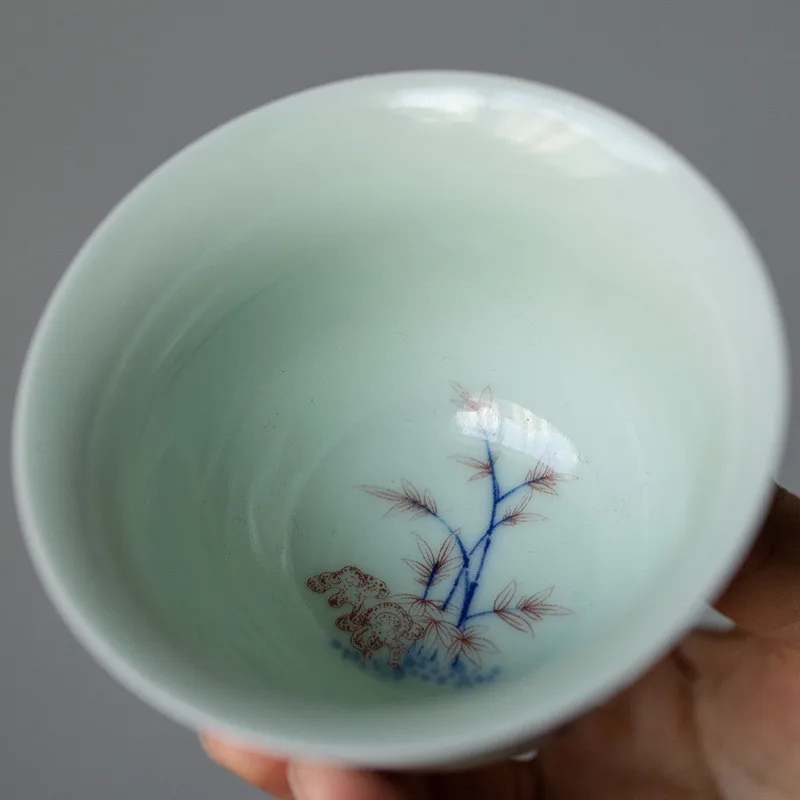 Gaiwan 4.3 fl oz Kung Fu Teacup Hand-Draw Totem 130ml Porcelain Chinese Ceramic Cup for Tea Mug Celadons Drinkware