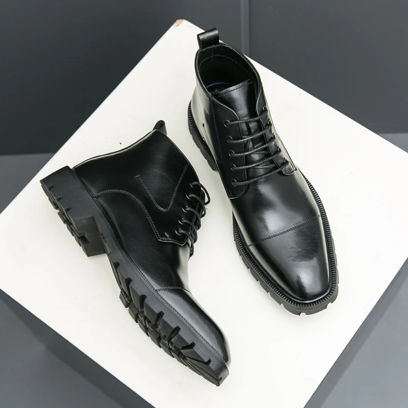 

Men Fashion Boots Black Brown Short Training Boots Lace up Business High Quality Chelsea Boots Size 38-45 Men Boots