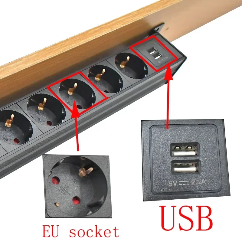 Desktop invisible socket PDU power strip network cabinet rack C14 port link 1-8AC EU wireless socket 16A/4000W with USB