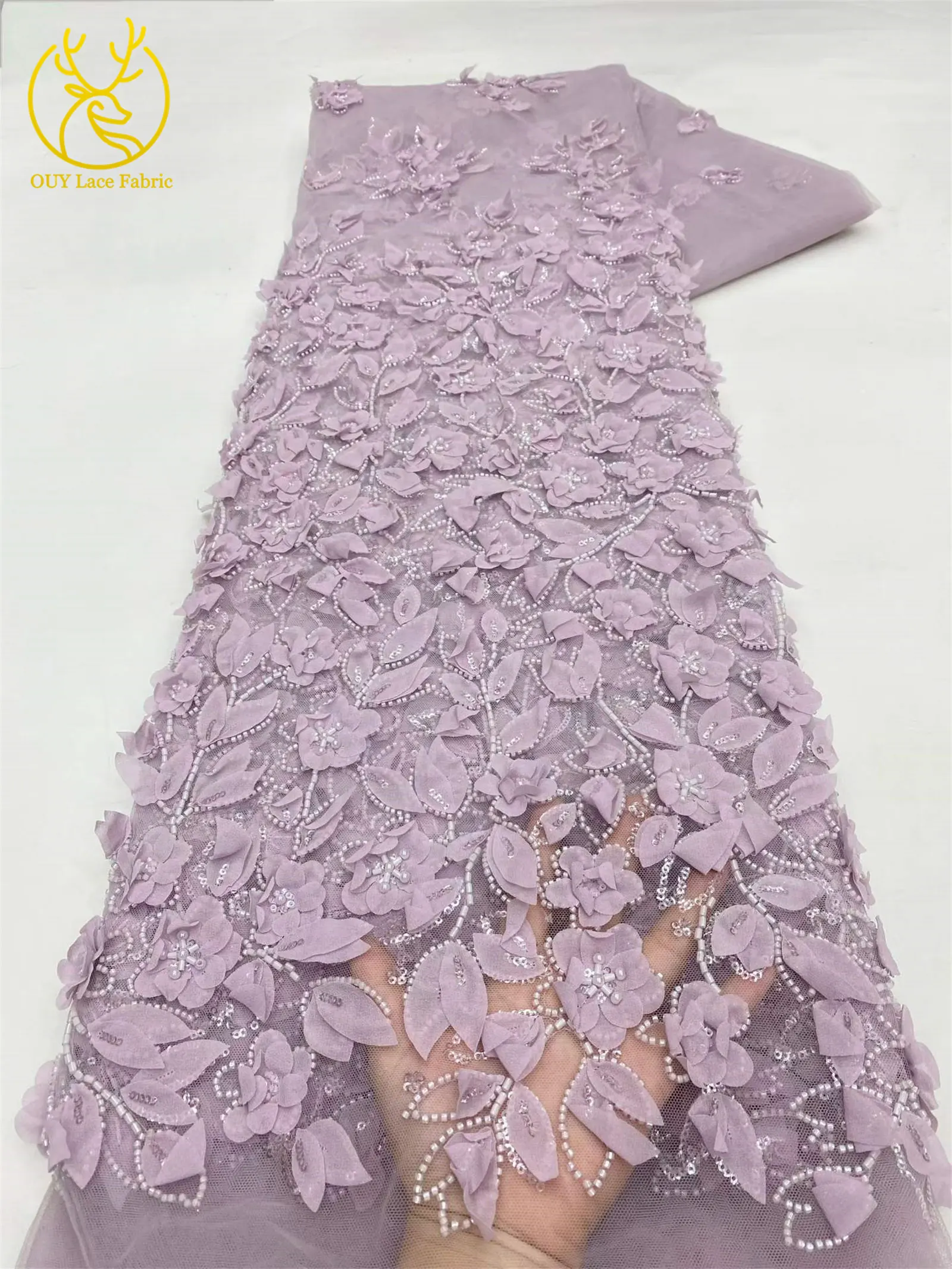 3D Gelbe Applikation Französische Perlen-Pailletten-Spitze 2026 Hochwertige Afrikanische Nigerianische Braut-Hochzeitskleid-Spitze zum Nähen – Detail 10