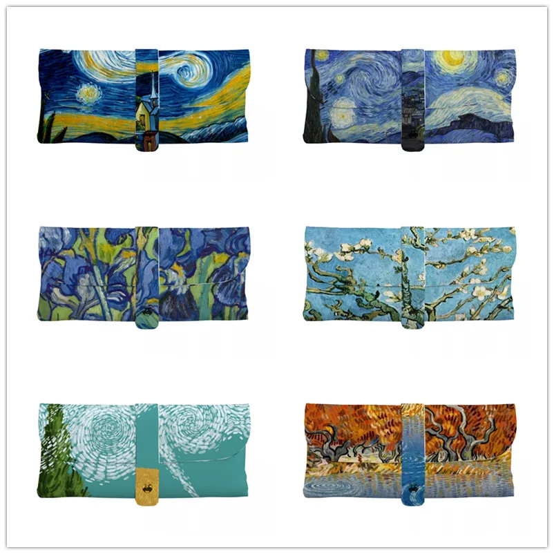 art painting van gogh  Glasses Case Printed Travel Zipper Sunglasses Bag Pattern Classic Men's and Women's Storage Glasses Bag