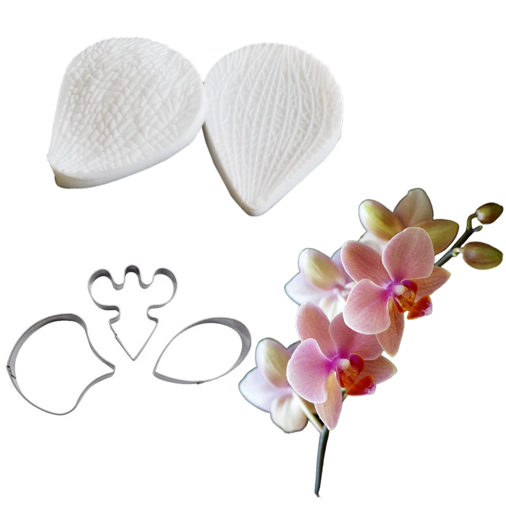 5PCS  Orchid Petal Veiners &Cutters Silicone Mould Chocolate Fondant Sugar Paper Clay Cake Decorating Tools форма для випікання