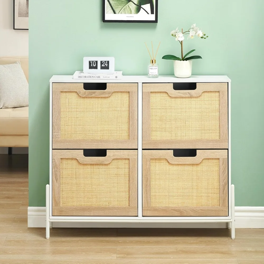

Rattan 4 Flip Door Shoe Cabinet Organizer Freestanding, Modern Shoe Rack Storage Organizer with 3-Tier Adjustable Shelves