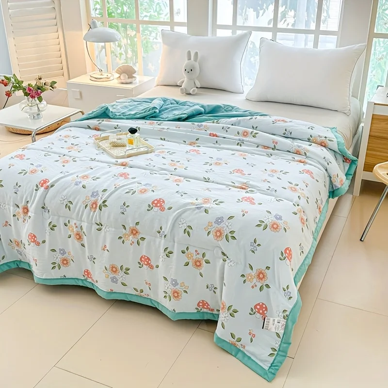 1pc Fresh Washed Printed Summer Quilt for Bedroom, Guest Room & Travel