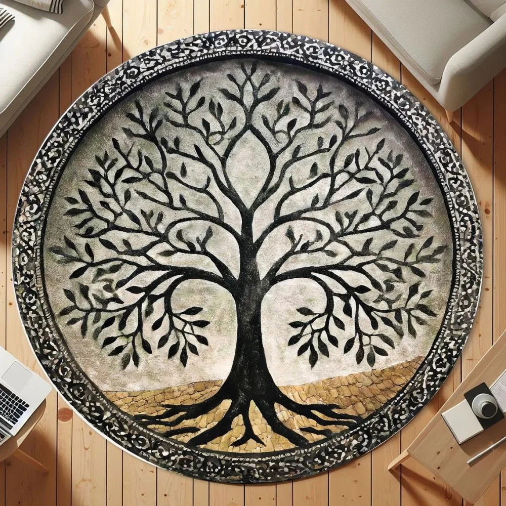 

Tree of Life Round Rug – Washable Non-Slip Nature Mandala Carpet for Meditation Space & Spiritual Home Decor