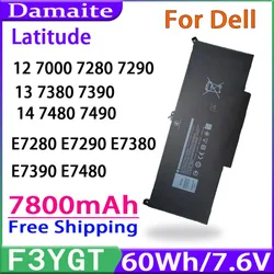Damaite F3YGT for Dell Battery Latitude 7480 12 13 7000 7280 7290 E7280 E7290 E7380 E7390 7000 7380 7390 7480 7490 2X39G