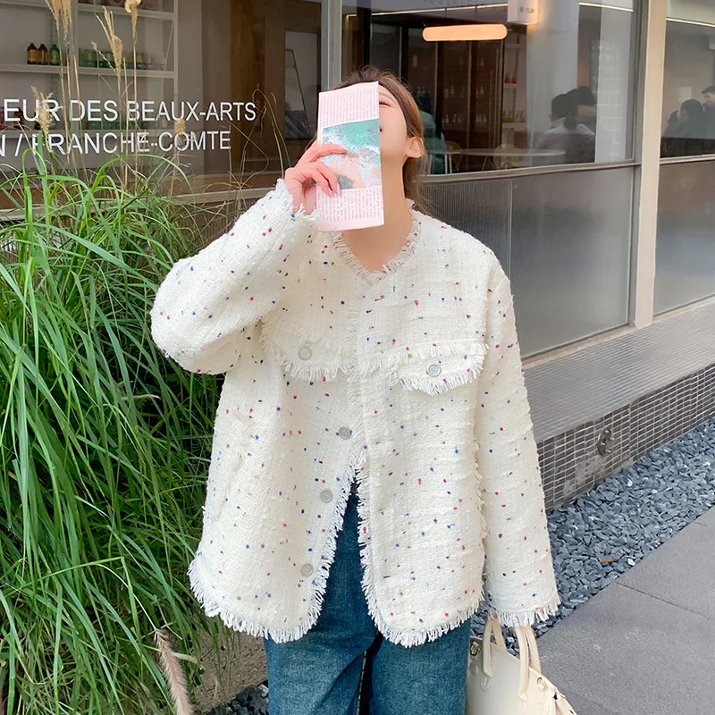 

Women's Tassel Polka Dot Coat Trend Loose Fashion Short 2023 Spring Autumn Noble Jacket