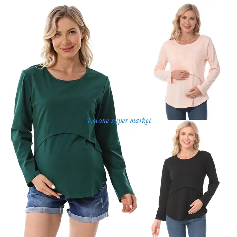 

090B Inclusive Sizing Breastfeeding Top Safe Cotton Nursing Shirt Multifunction Maternity Wear Comfortable Wearing for Maternity