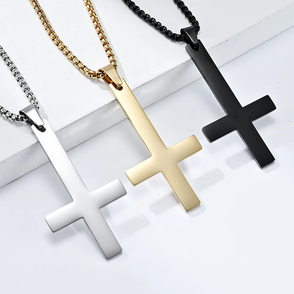 Stainless Steel Gothic Christian Inverted Cross  Necklace Suitable for Men and Women Fashionable Simple Jewelry