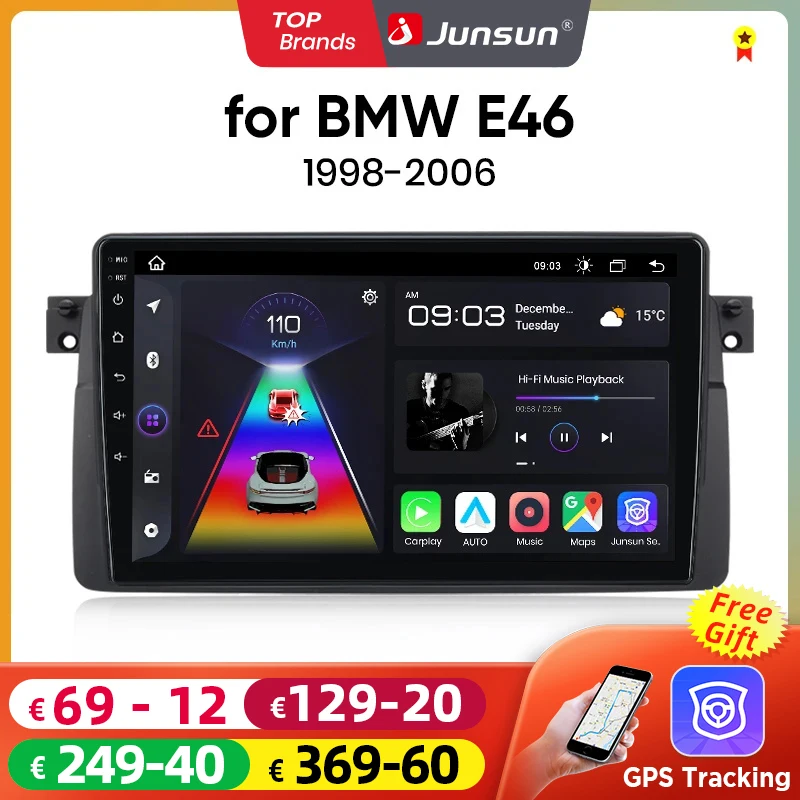 Junsun Android Wireless CarPlay Auto Car Radio For BMW E46 M3 318/320/325/330/335 Intelligent Systems DSP SWC RDS GPS FM BT