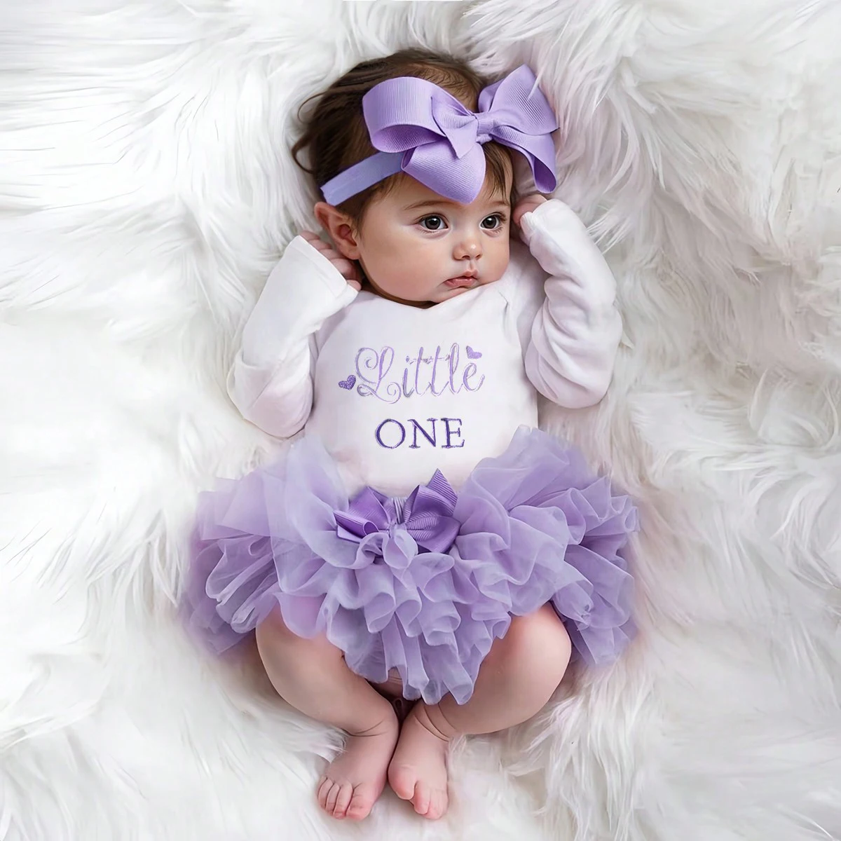 Ylsteed Newborn tutu photography outfits Baby Girl Shooting Outfits with Bow Headband Infant Little One T Shirt and TUTU Skirt