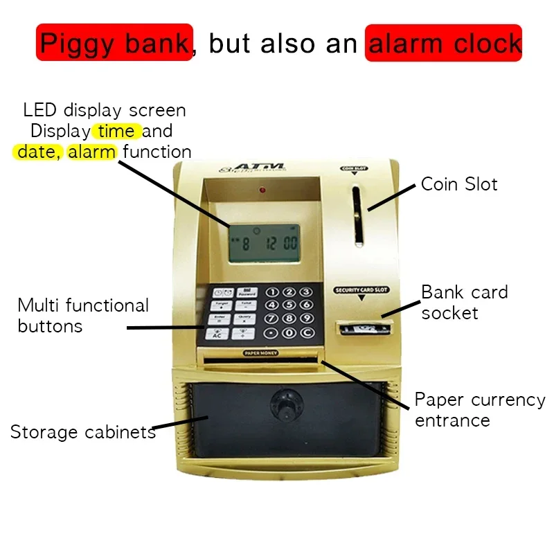 Model symulacyjny bankomatu Zbiornik oszczędzania, prezent urodzinowy dla dzieci, skarbonka do przechowywania wystroju domu Skarbonka