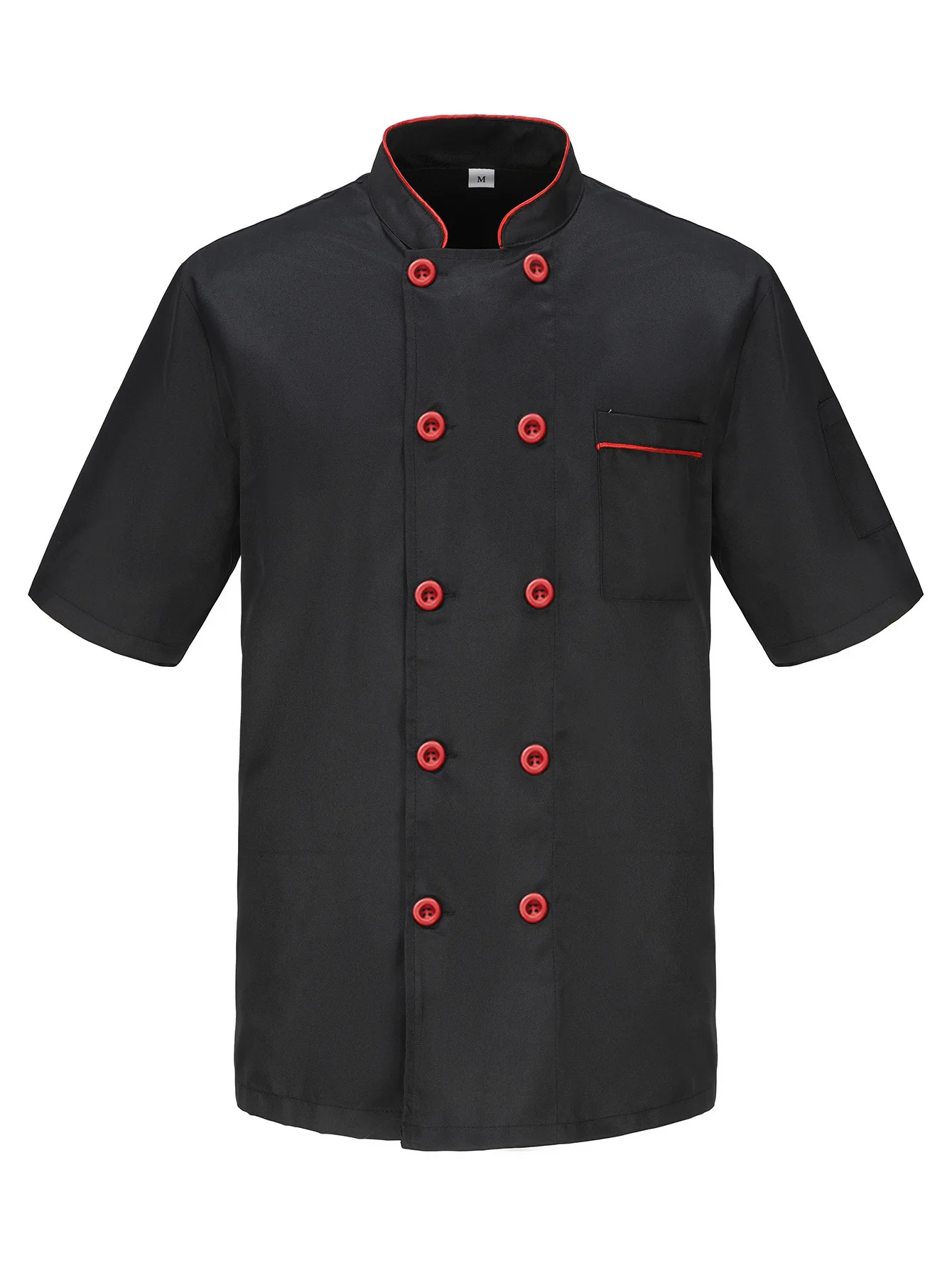 Ropa de trabajo de Chef para hombre, manga corta, cuello levantado, doble botonadura, diseño fino de verano, transpirable, hotel y restaurante