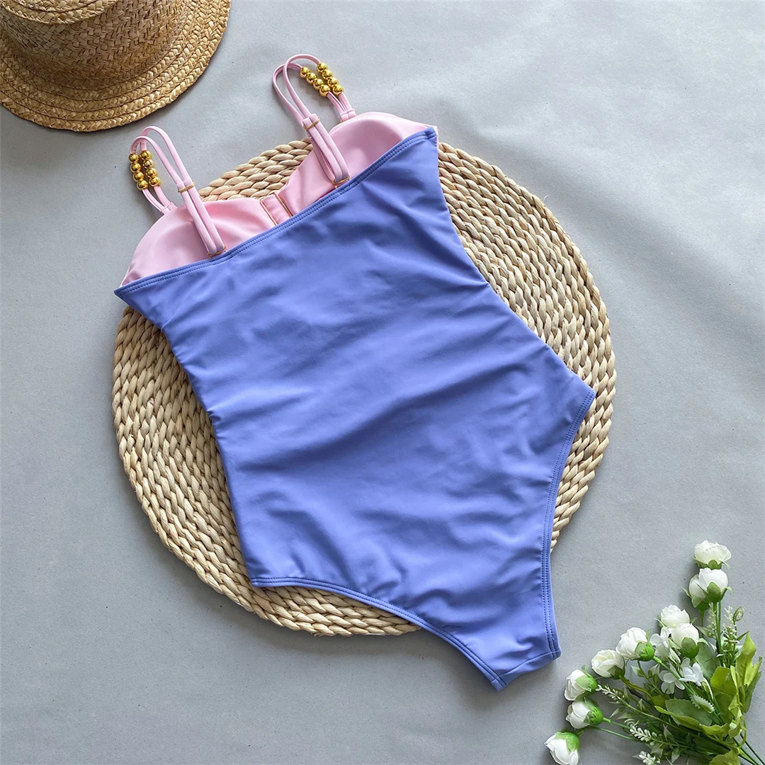 S - XL Sexy, mit Ausschnitten und Knoten versehener Rock, einteiliger Badeanzug, Damen-Badebekleidung, Damen-Badeanzug mit Falten, Badeanzug, Modell V5423. – Detail 5