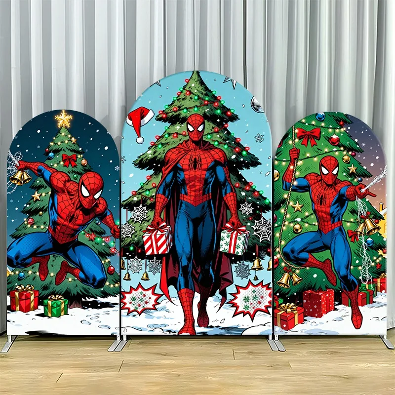 

Arch Backdrop Cover Single Side Spider Man Christmas Festive Tree Gift Holiday Party Decoration Photo Booth Background Props