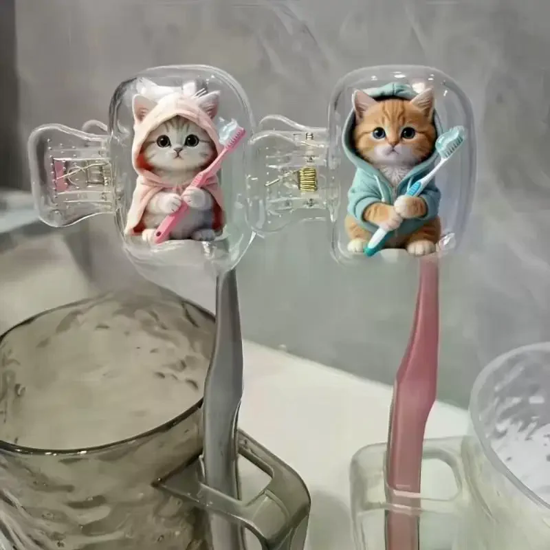 2Pcs Dust-proof Waterproof Cat Toothbrush Cover Kitten Dog Printed Transparent Toothbrush Holder Portable Toothbrush Head Cover