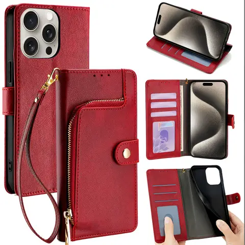 Zipper Wrist Lanyard Case for Vivo X100 Pro X90 X80 Lite X70 X60 X50E X50 Leather Multi 5 Card Handbag Flip Phone Cover Funda