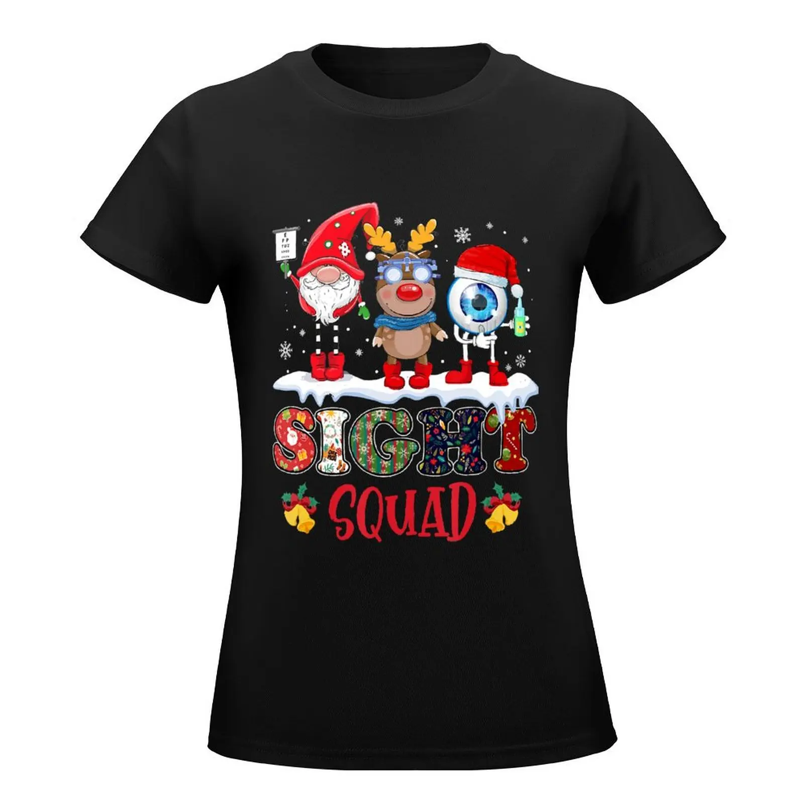 Visão Esquadrão Gnome Rena Santa Natal Optometrista T-Shirt para As Mulheres, Roupas Estéticas, Camisas Apertadas Engraçadas, Tamanhos Plus