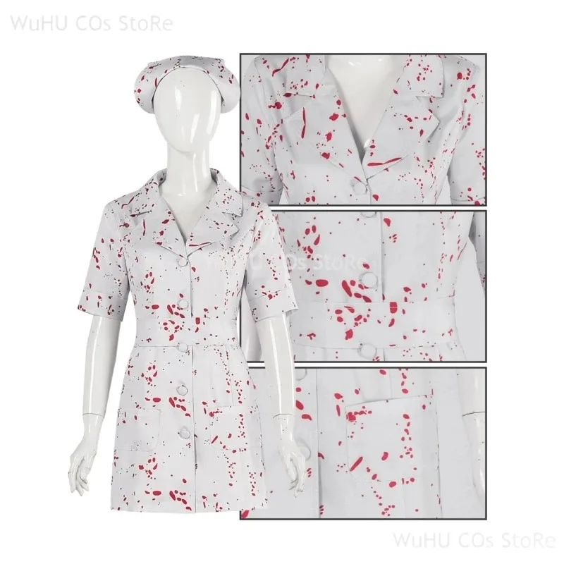 

Фильм Тихий Хилл Медсестра Косплей Белый Кровавый Пояс Шляпа Маска Униформа Костюм Необычное Платье Хэллоуина Женщина; 6,r'8;p'