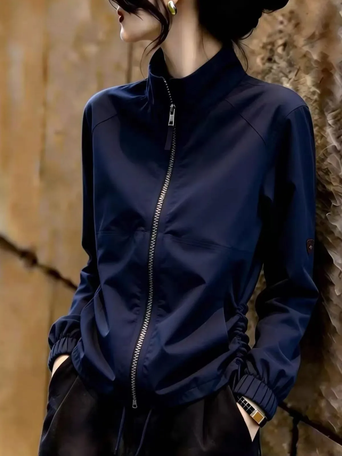 New 2026 Autumn Loose Fit Zipper Jacket Women's plus Size Slimming Stand Collar Commute Top Vintage Style Long Sleeve Coat