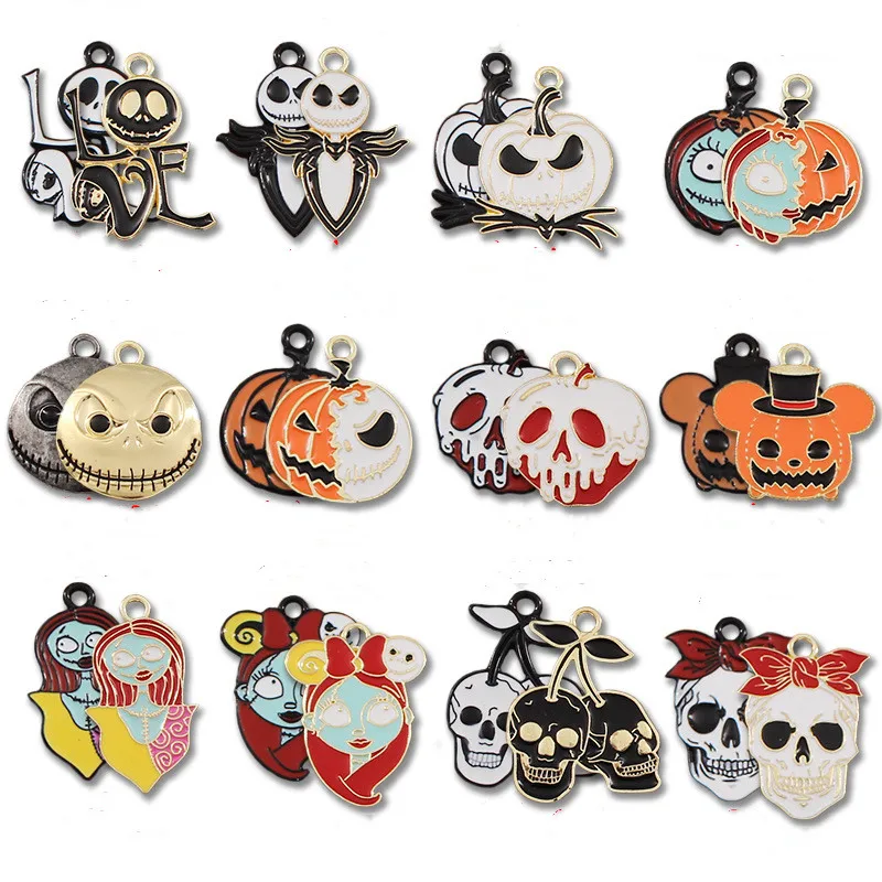 

10Pcs Cartoon Halloween Ghost Skull Pumpkin Charms Enamel Charm Pendant for Jewelry Making Earring Necklace Bracelet DIY Craft