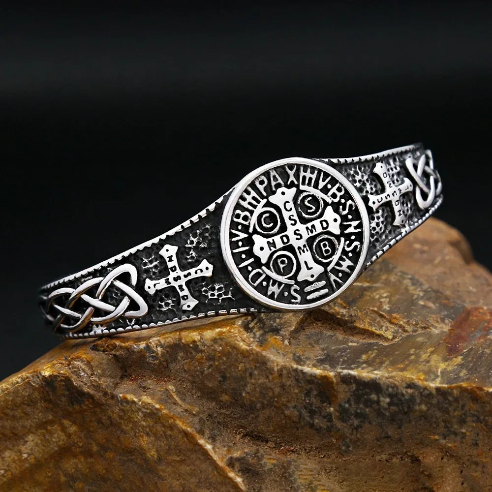 

Viking Celtic Knot Cross Bracelet Stainless Steel Mens Jewelry Retro Cuff Bangle