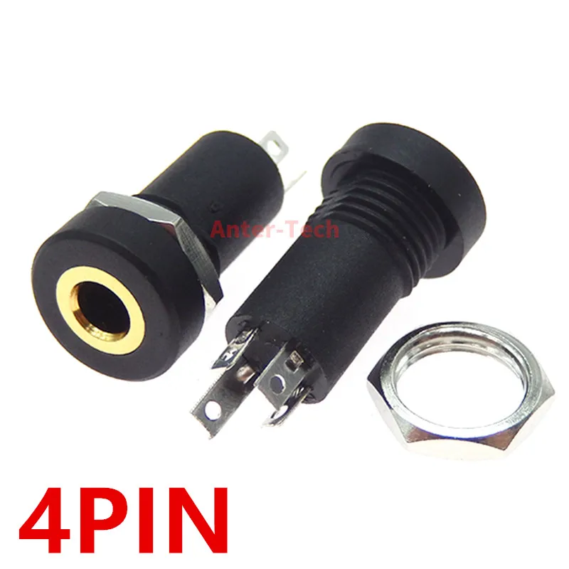 5PCS PJ392A 3.5MM Audio Jack Socket 3/4 Pole Black Stereo Solder Panel Mount Gold With Nuts PJ-392A