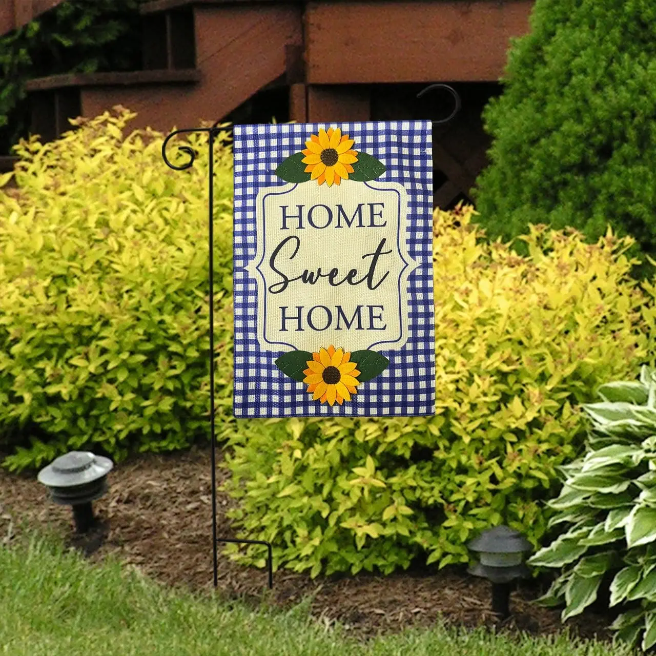 Briarwood Lane Blue Checkered Sunflowers Burlap Garden Flag YYD EEZ