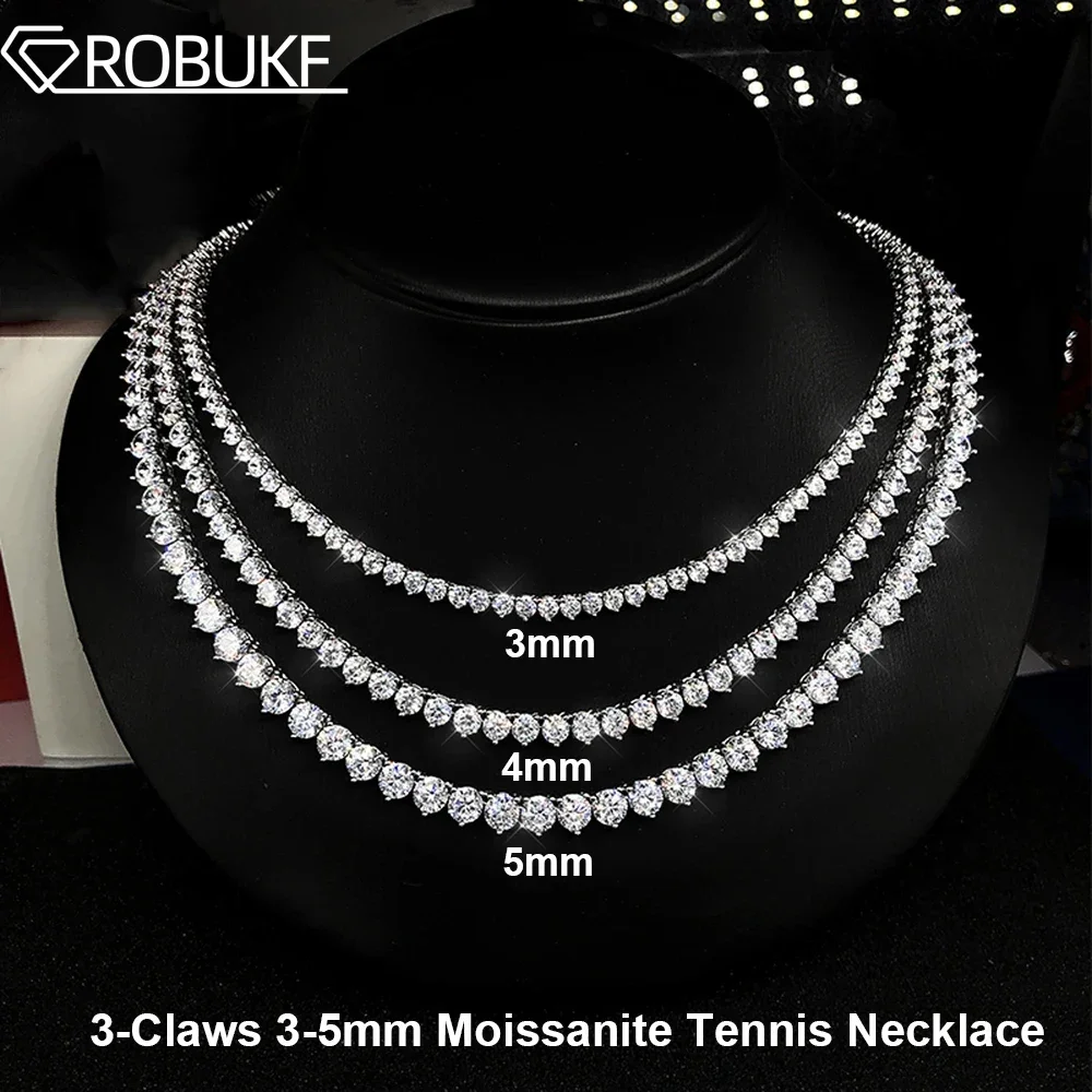 

3 Claws Moissanite Tennis Necklaces For Women 3/4/5mm Full Diamond With GRA 925 Sterling Silver Plated 18k White Gold Jewelry