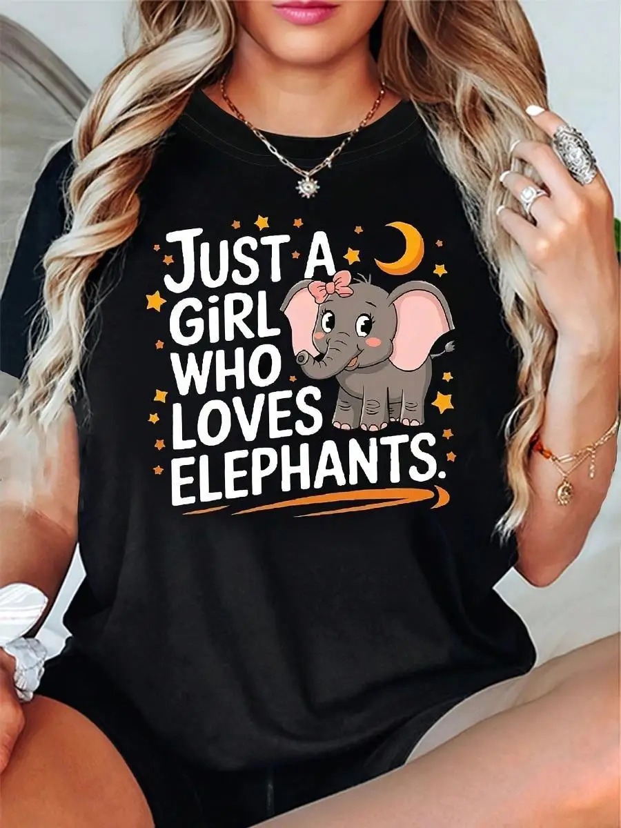 A Easy Tee For Women Featuring A Design That Says Just A Who Loves Elephants , Perfect For Casual Wear In Spring And Summer, And Makes A Great Gi