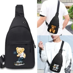 Men's Bag Multifunctional Chest Bags Travel Sport Waist Pack Bear Printing Series Fashion Canvas Shoulder Bag Korean Style