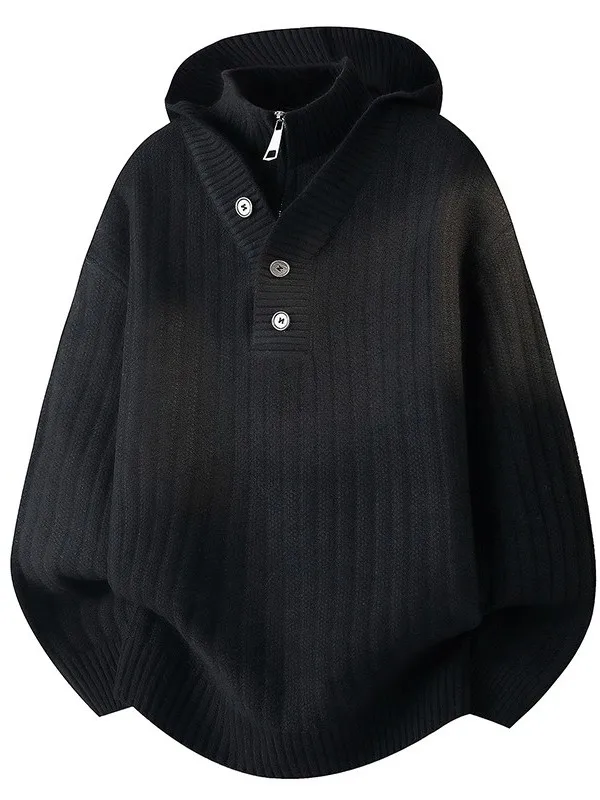 

Мужская вязаная кофта-худи свободного кроя с двойным воротником, повседневная, уютная, зимняя верхняя одежда из комфортного мягкого материала