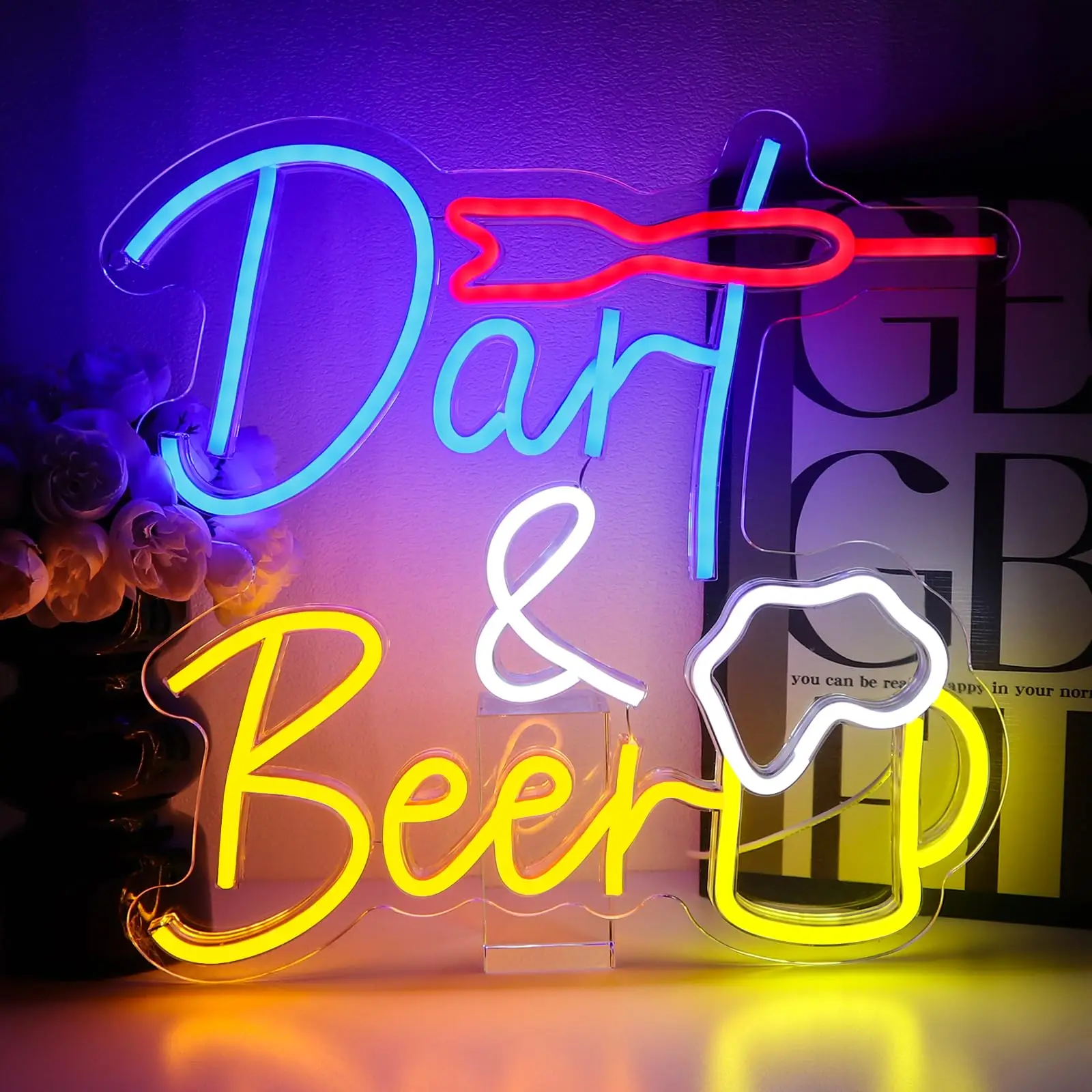 

Dart And Beer Neon Sign Dart Led Signs for Bar, USB Dimmable for Beer Bar Game Zone Home Pub Pet Shop Restaurant Wall Art