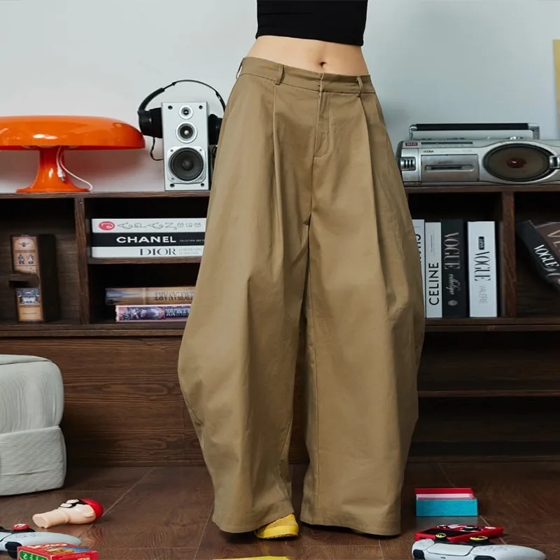 Spring and Summer New European Machete Loose Pants Mopping Floor Wide Leg Elegant High Street High Casual Pants for Women Y2K GI