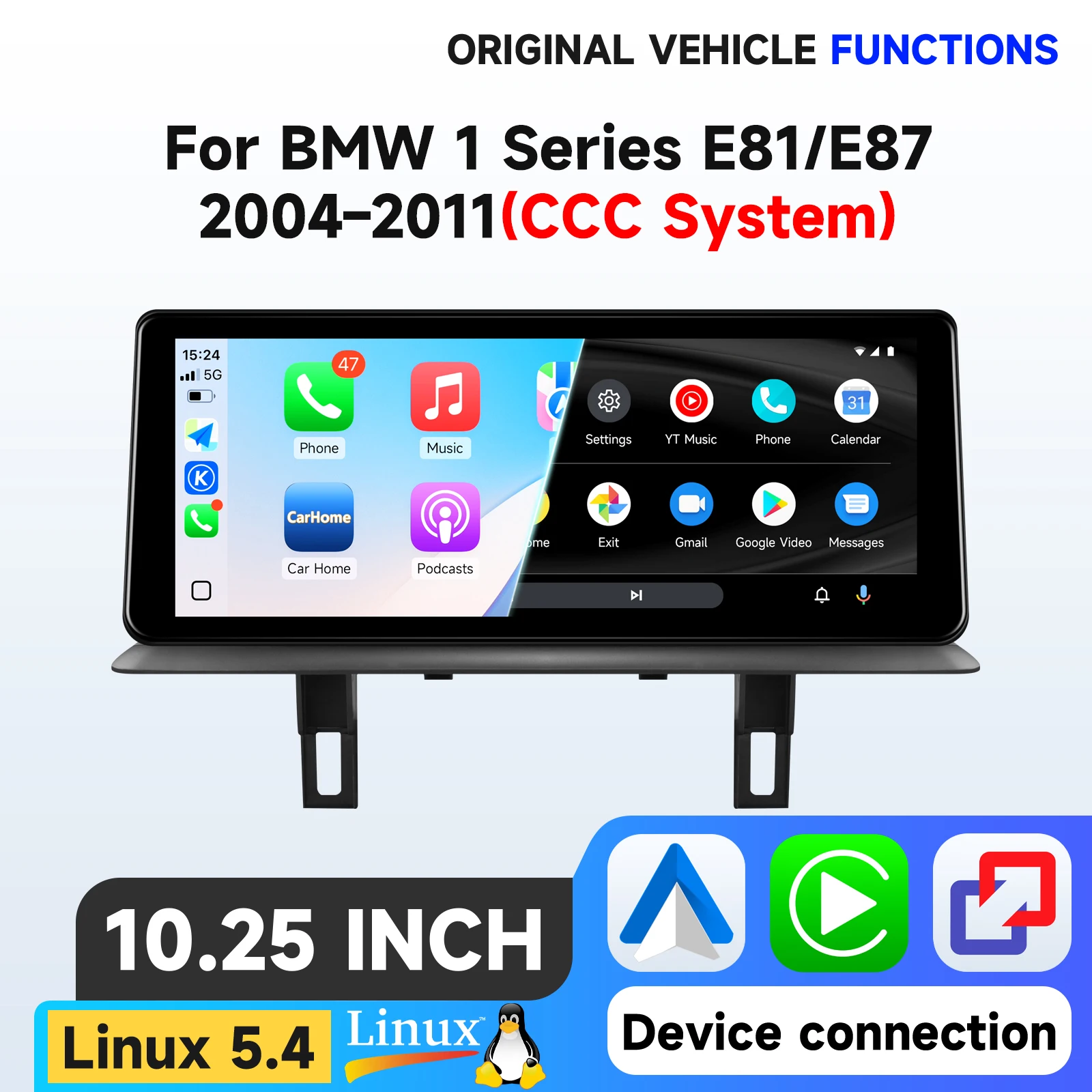 Hizpo Draadloos CarPlay Android Auto Auto Multimedia Scherm Voor BMW 1 Serie E81 E82 E87 E88 CCC CIC Systeem Touch Display Airplay Autoradio Speler Stereo GPS Navigatie Audio Originele Auto CD Speler