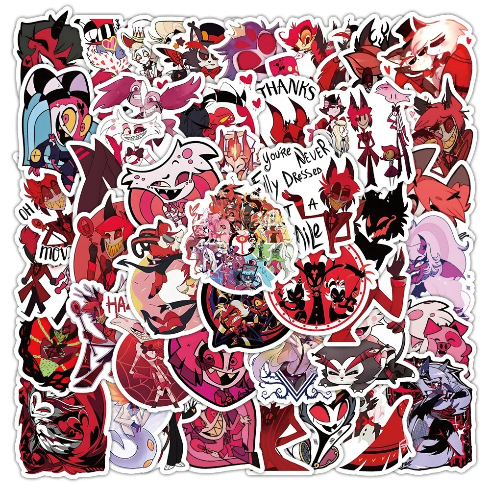 50pcs Hazbin Hotel Stickers Cute Cartoon Stationery Guitars Water Cups Skateboards Mobile Phone Labels Decoration Kids Gifts