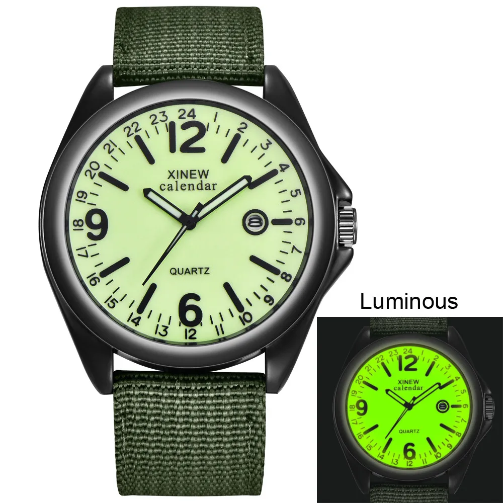 Man’s Luminous Fashion And Casual Versatile Canvas Strap Calendar Quartz Watch Basic Simple No Waterproof Black Round Dial Reloj