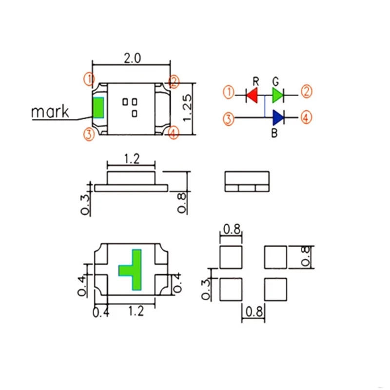 SMD patch 0805 single unit full-color RGB red blue green co anode LED bead tri color light 2012 light-emitting diode
