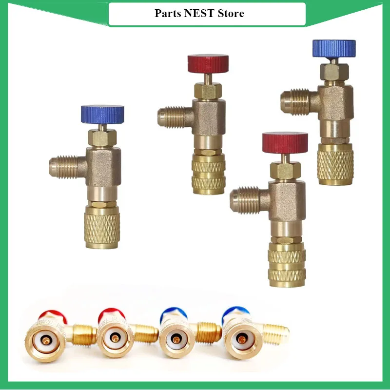 2pcs 1/4 5/16"SAE AC Air Conditioning Safety Valve R410A R22 Fluorine Refilling HVAC Liquid Valve Refrigeration Charging Adapter