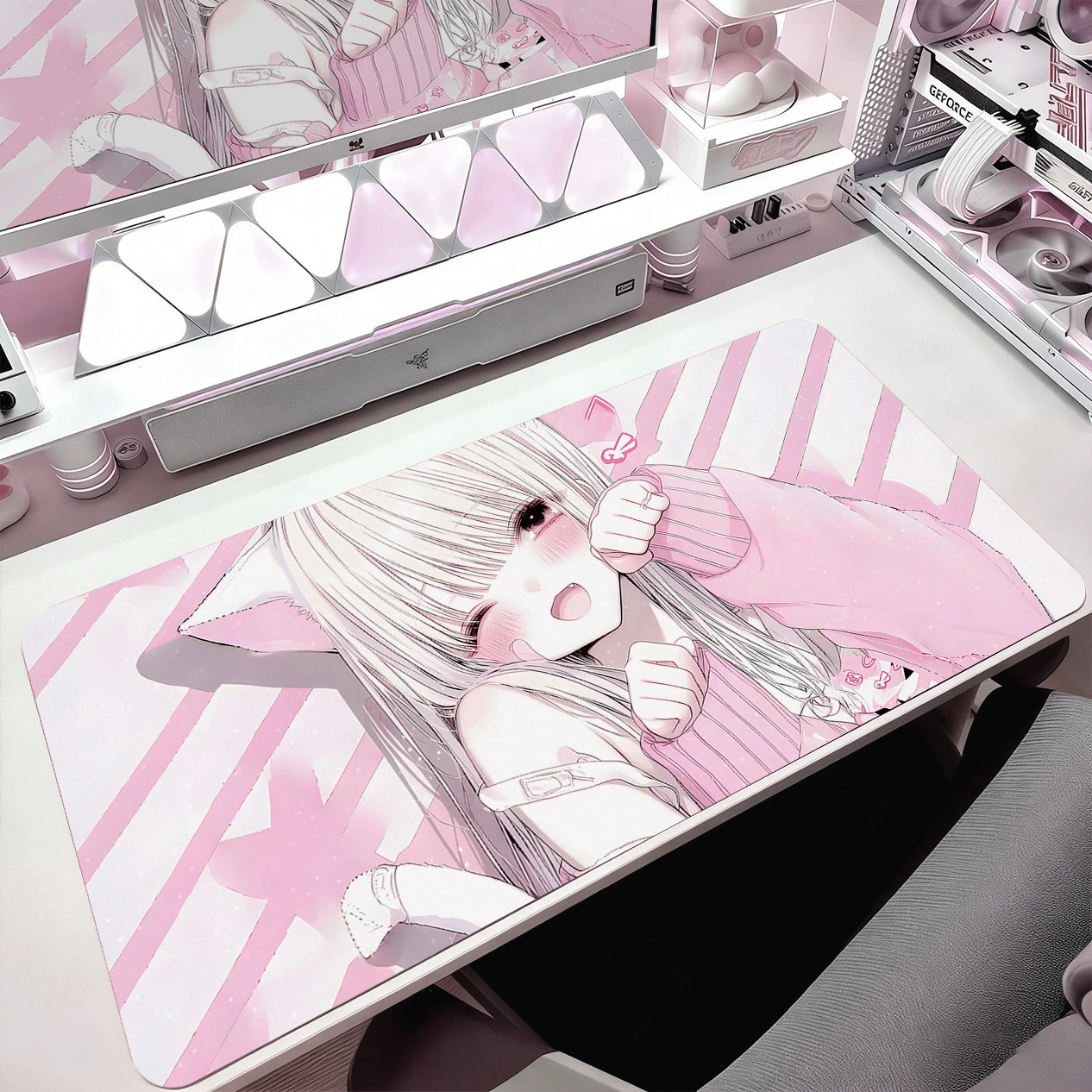Cute Pink Anime Girl Heart Y2K Pu Leather Mouse Pad Waterproof Desk Mat Gaming Keyboard Protector Table Mat Decor Accessories