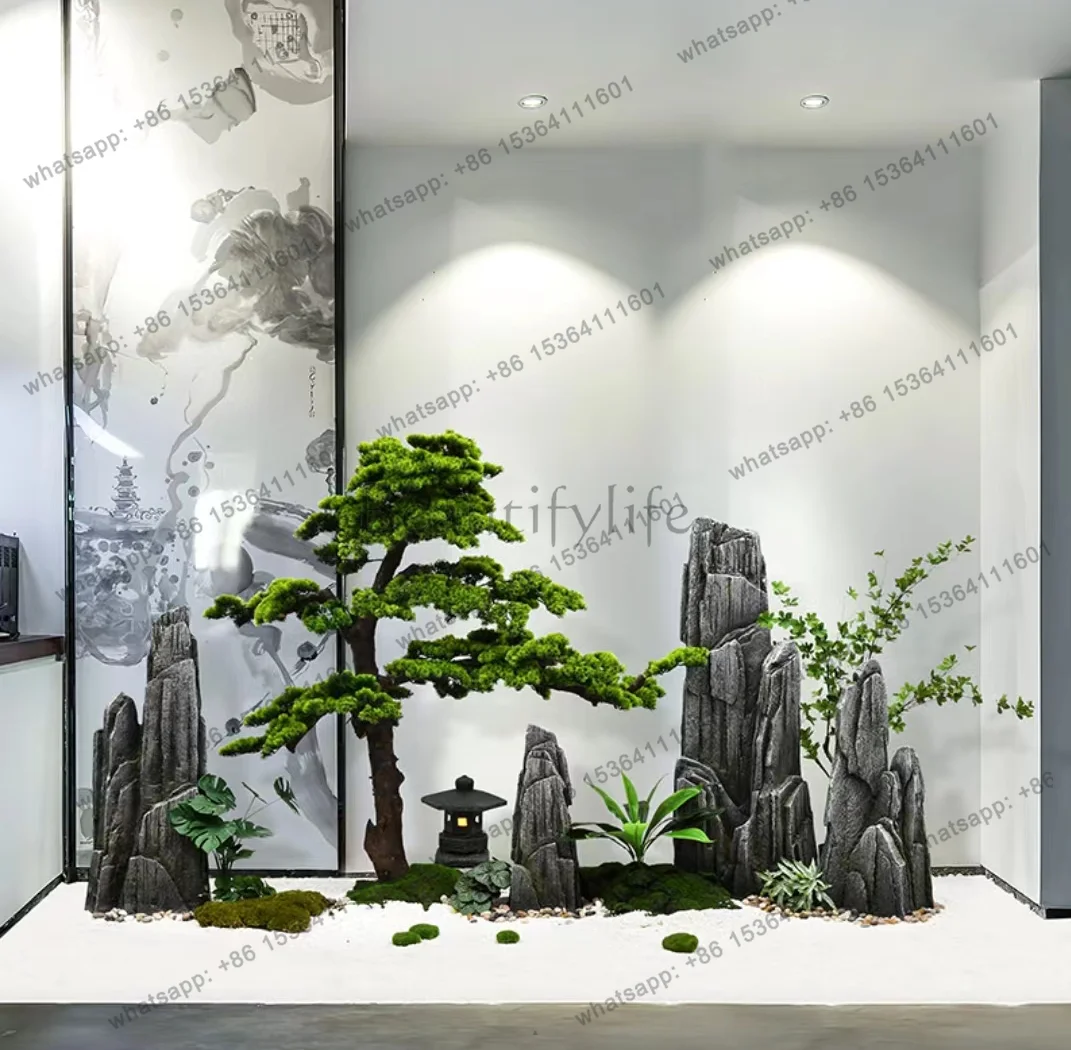 under the stairs landscaping high-grade rockery simulation green plant landscape decoration large floor