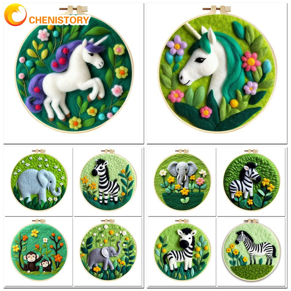 

CHENISTORY Felting Paintings Needlework Animal Zebra Pattern Needle Felt Set Wool Felting Painting Kit With Frame Needle Felt