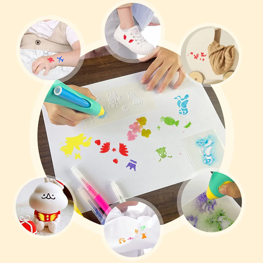 Children Electric Spray Pen Airbrush Set with 12 Markers Multifunctional Inkjet Painting Brush for DIY Indoors Painting Drawing