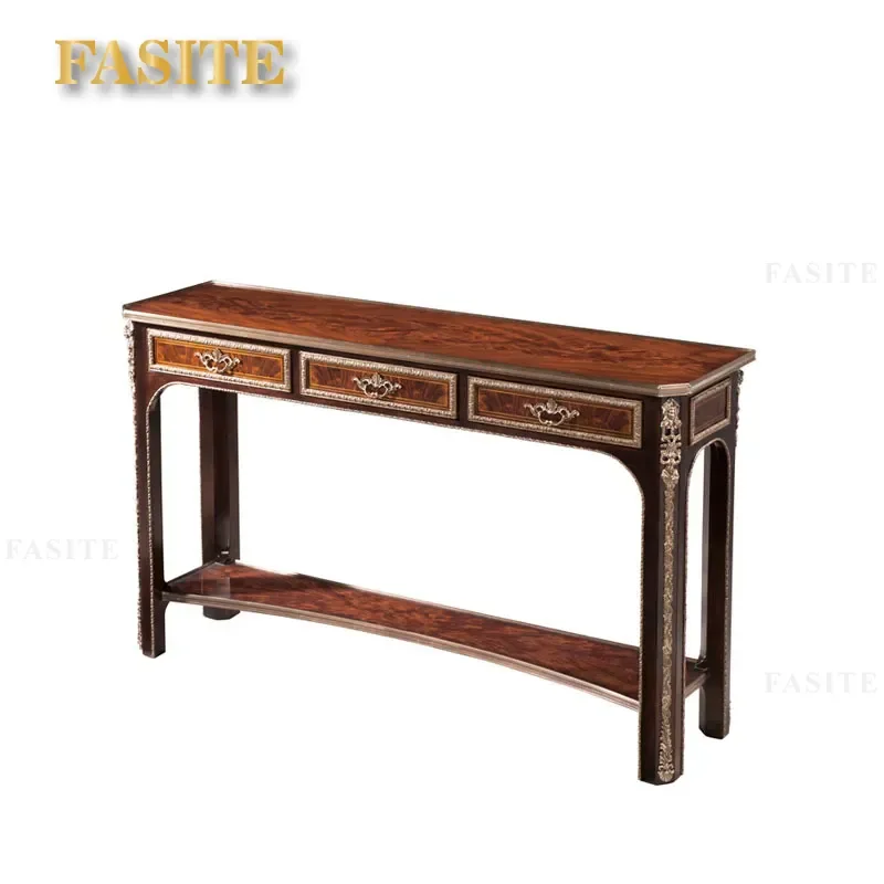 For British Court Style Room Neoclassical Carved Paint Inlaid Copper Porch Table Audio Visual Decoration Furniture