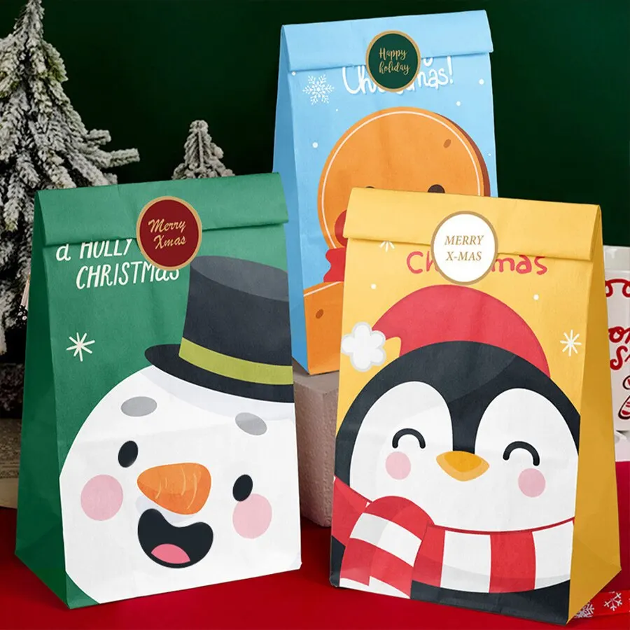 12Pcs Candy Cookie Bag Santa Claus Snowman Christmas Gift Packing Bags Xmas Navidad New Year Party Decor Supplies