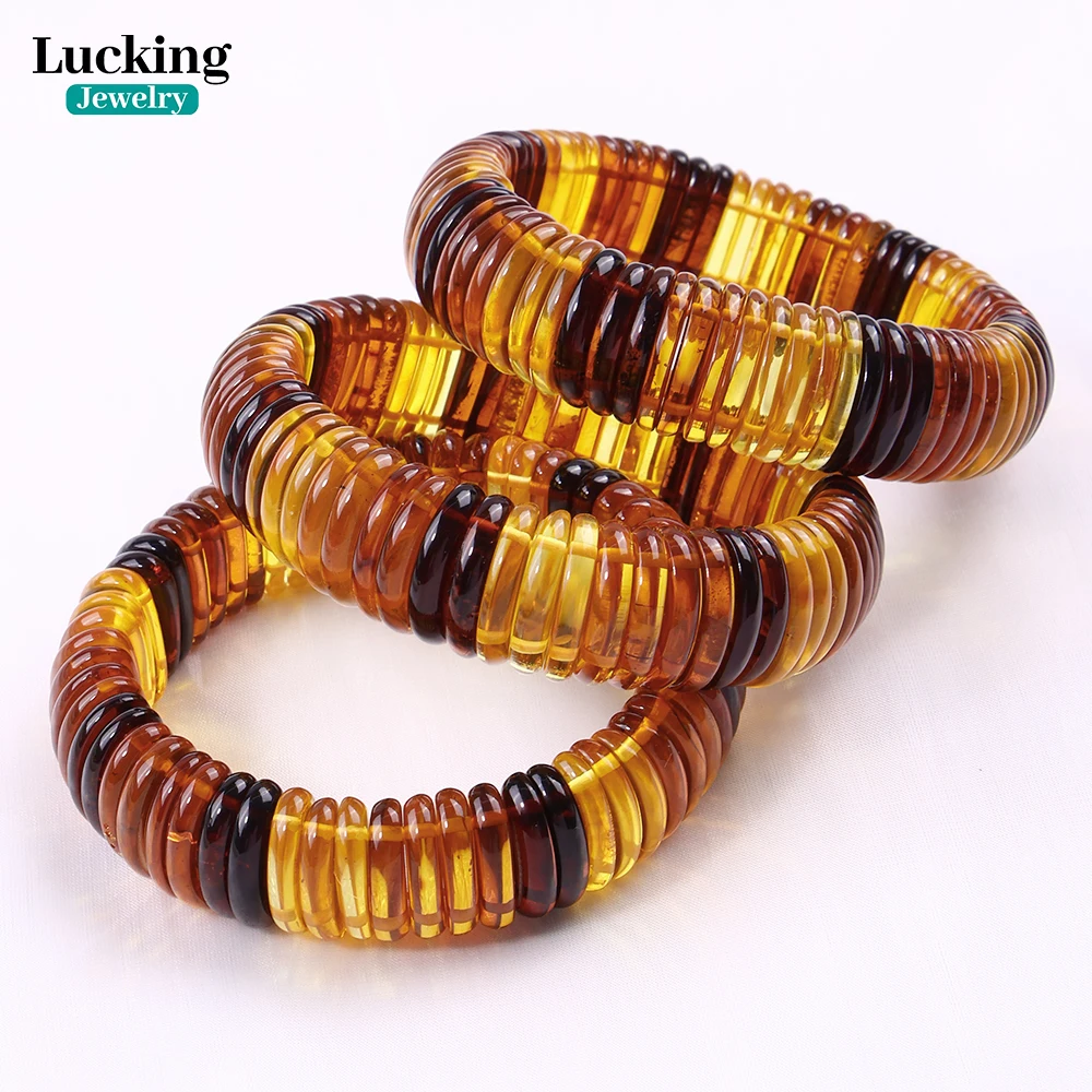 

3A Natural Baltic Amber Bracelet 18mm Rainbow Gradient Color Bangle - Rare Healing Amber for Jewelry Gift Anniversary